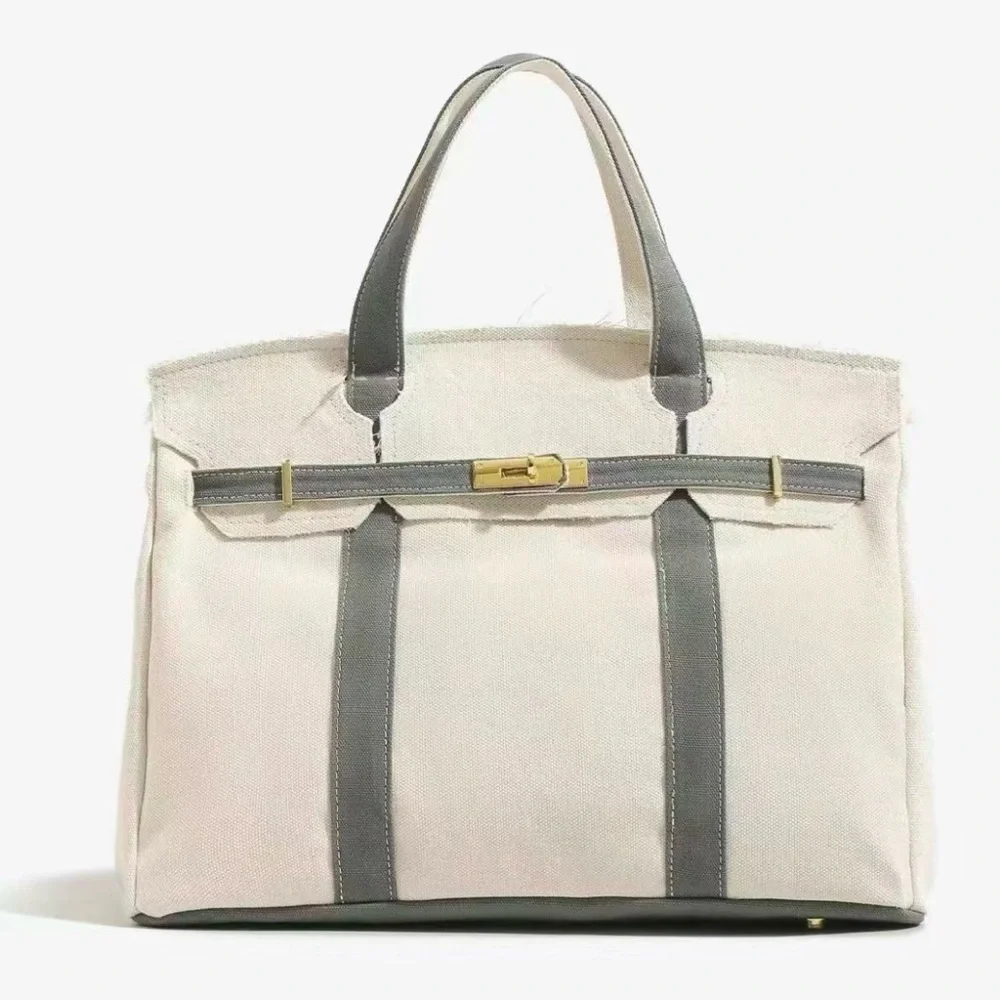 Canvas & Grey Tote – Neutral Minimal Carryall NEW & Ready to Ship
